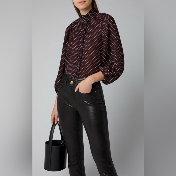 Frame polka dot chiffon blouse with ruffle front. Size S. Excellent condition! - Picture 4 of 7